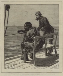 De gevangenschap van Cetewayo, de koning die vist over de zijkant van het transportschip Natal in Simon